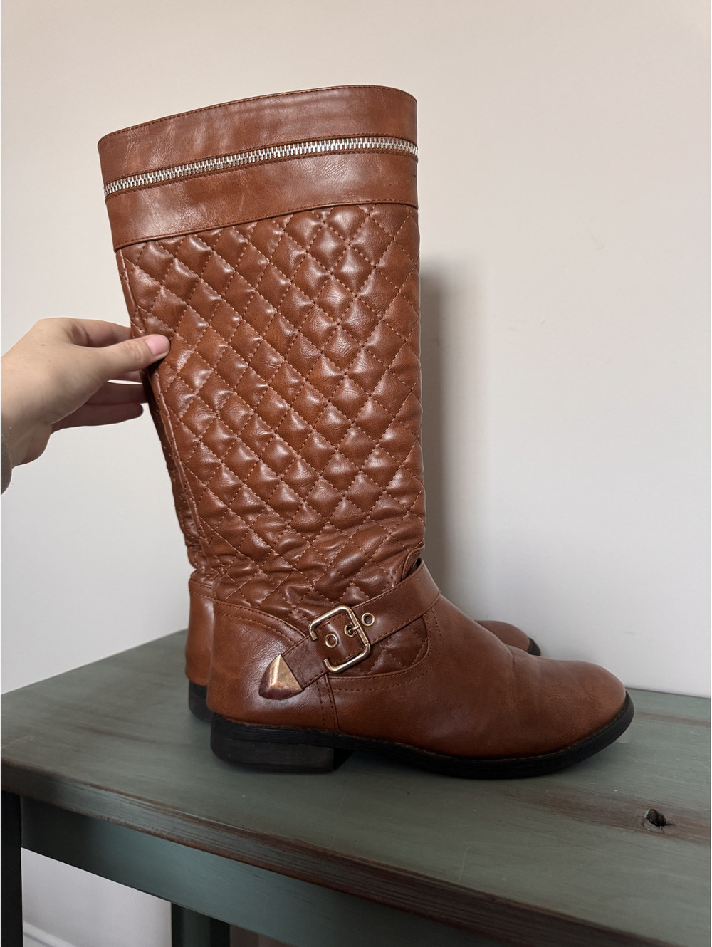 Forever Link Brown Quilted Tall Riding Boots - Size 8.5